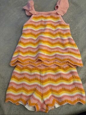 Haute Hippie Pink, Yellow, White & Orange Chevron Knit Kids Set